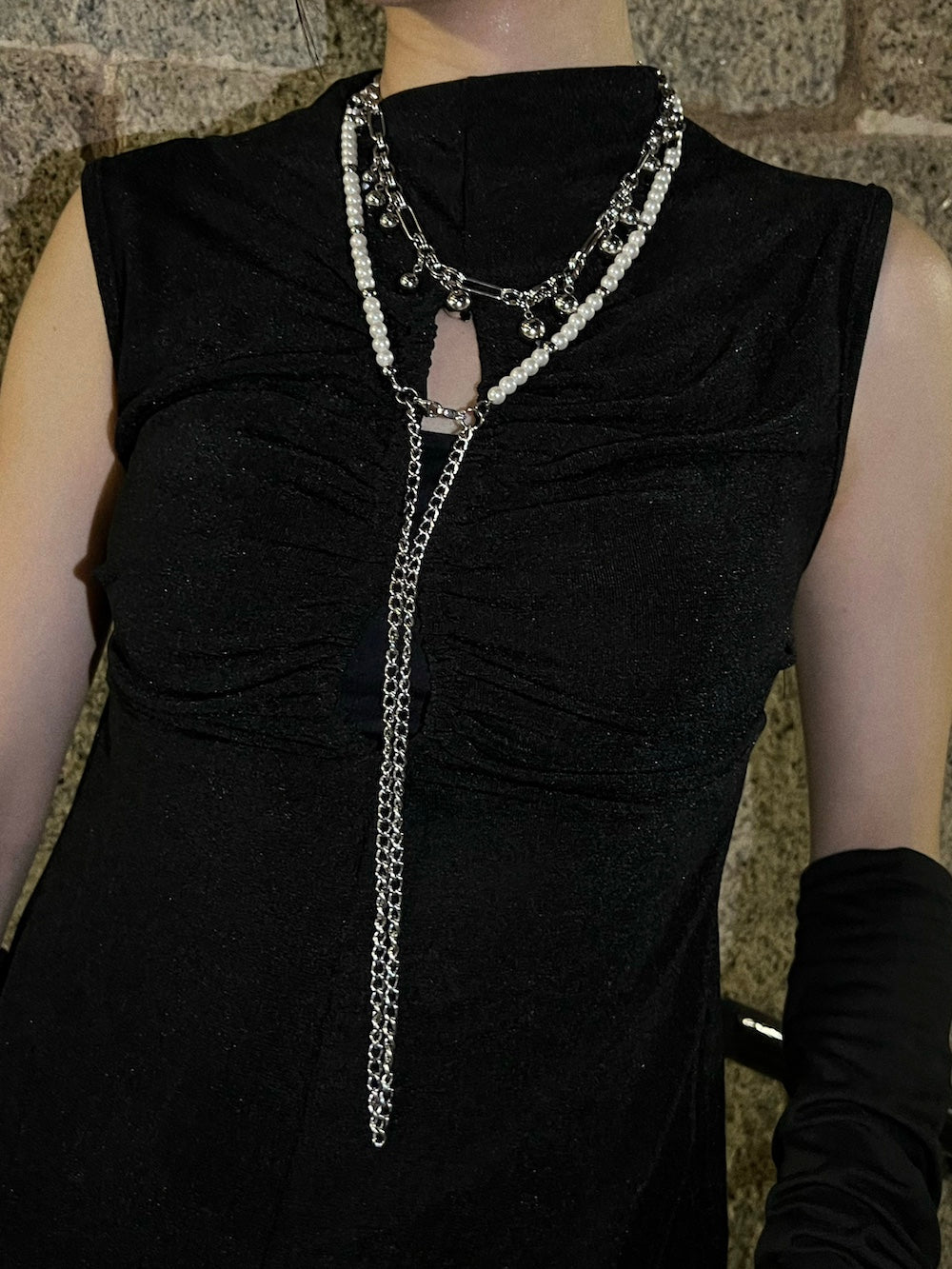 Ball Drop Chain Necklace & Pearl Chain Multi-way Necklace