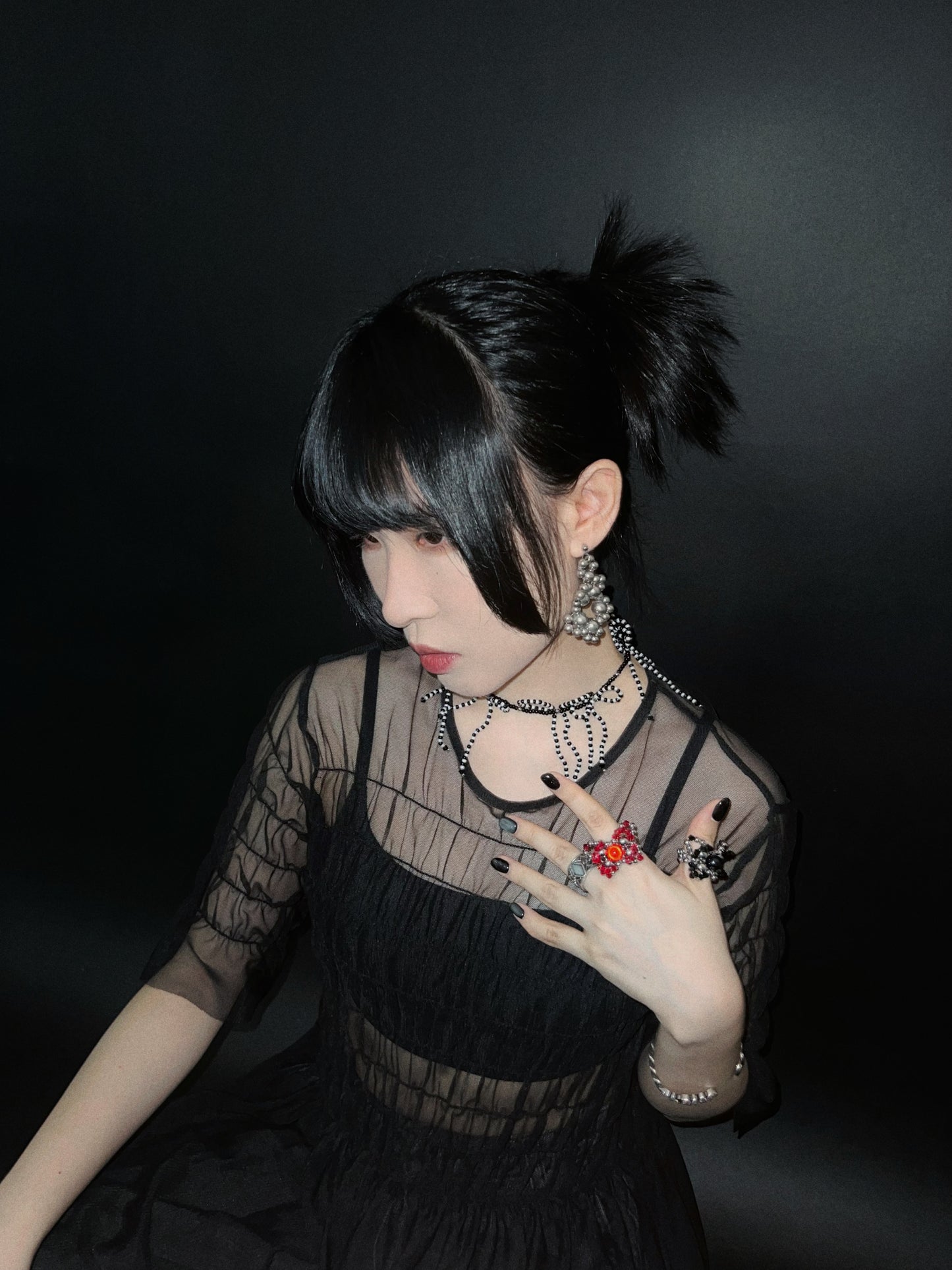 BLACK & WHITE RIBBON Beaded Choker 黑白蝴蝶結短項鏈 ver.1