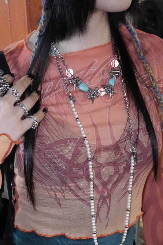 Rock-crystal Style Necklace ver.1 (Blue Chalcedony&Clear Quartz 藍玉髓&白水晶)